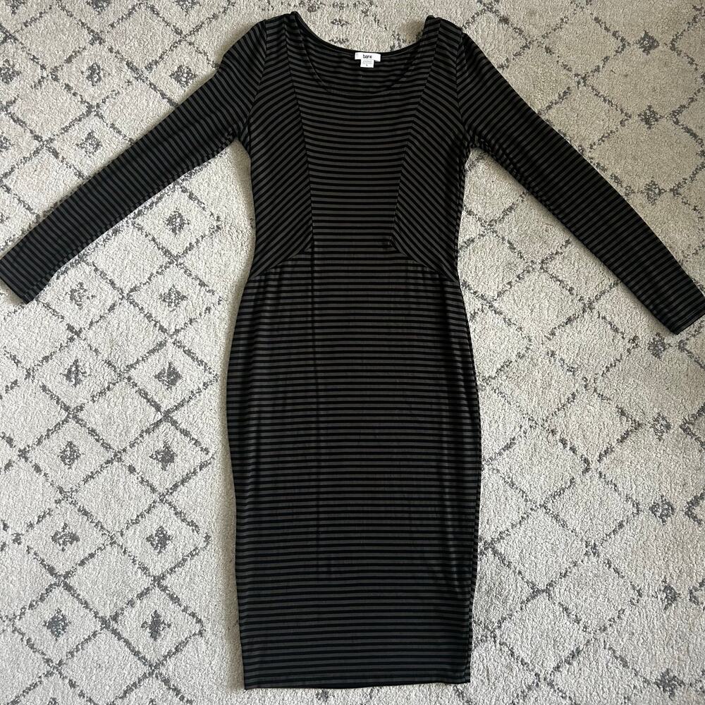 Womens Bar III bodycon striped midi dress Black & Grey Logenlook layering Basic